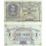 #86 B�lgica, Soci�t� G�n�rale 1 Franc 1917. Ocupa��o Alem� 1� Guerra Mundial
