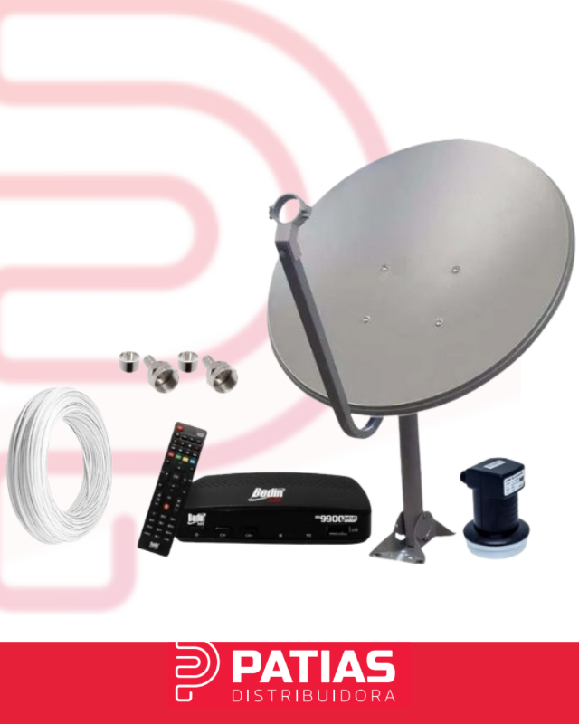 Kit Bedin 9900+ Antena 60 cm + KU simples+ 12 m de cabo