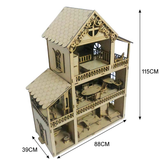 Grande casa de bonecas com móveis para Barbie-casa de madeira para