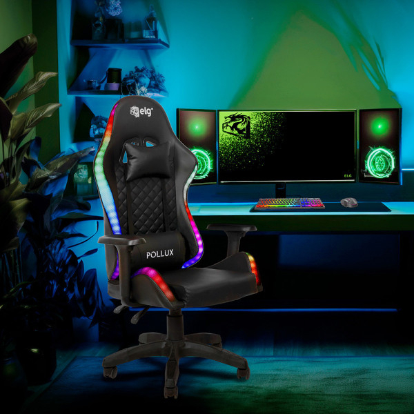 Cadeira Gamer ELG RGB preta com controle