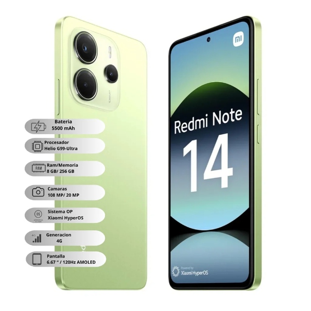 Redmi Note 14 256GB 8RAM Verde - NATAL GRÁTIS Mochila e Película