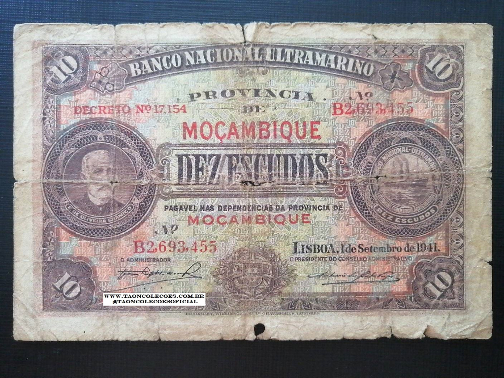 PICK-84 - MOAMBIQUE 10 ESCUDOS DE 1941 - MBC / N B2693455 (ESCASSA)
