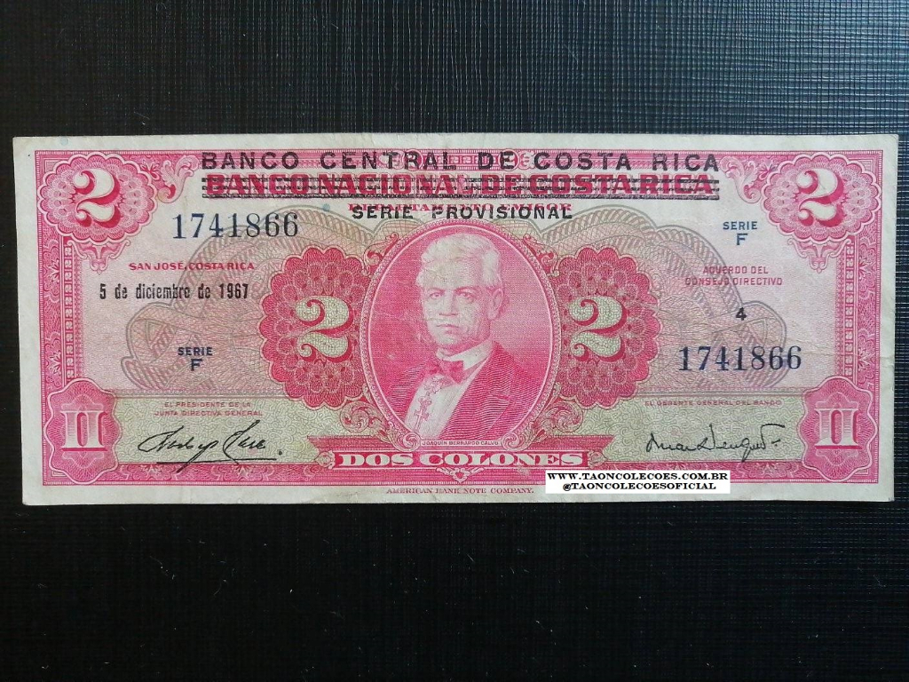 PICK-235 - COSTA RICA 2 COLONES DE 1967 - MBC / N 1741866 (SRIE F / N 4)