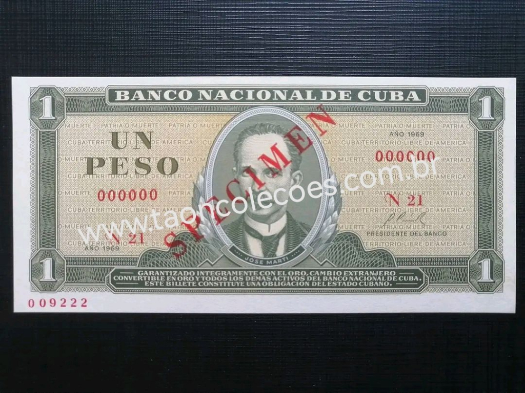 PICK-102(S1) - CUBA 1 PESO DE 1969 - FE / N� 009222 (SPECIMEN)