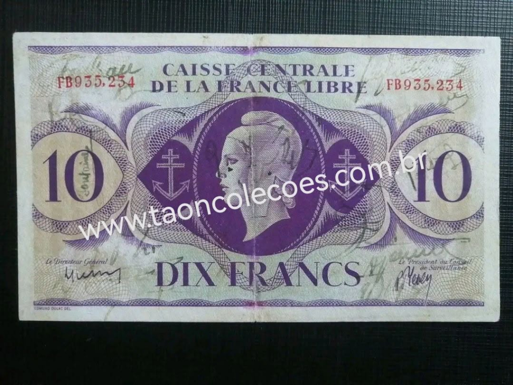 PICK-11 -ÁFRICA EQUATORIAL FRANCESA 10 FRANCS DE 1941 - MBC / Nº FB935234 (AUTOGRAFOS A IDENTIFICAR)