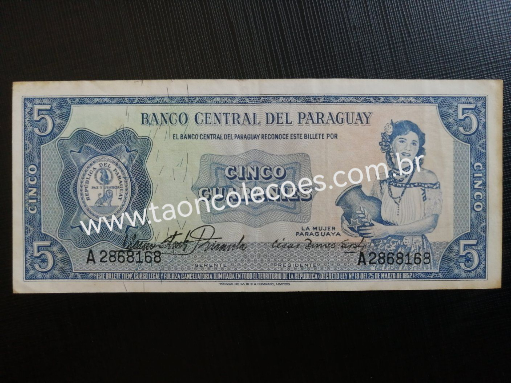 PICK-194 - PARAGUAY 5 GUARAN�ES DE L.1952 - MBC/SOB - N� A2868168 (ESCASSA)