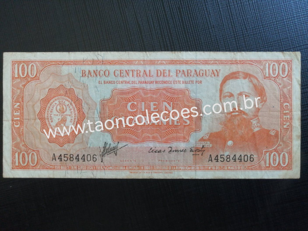 PICK-199a - PARAGUAY 100 GUARAN� DE L.1952 - MBC / N� A4584406