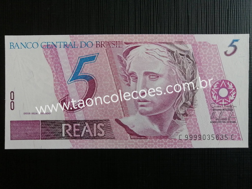 C279- BRASIL 5 REAIS DE 2009 - FE / Nº C9999035835C (ÚLTIMA SÉRIE)