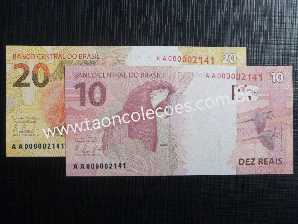 C346/C351 - BRASIL 10 E 20 REAIS DE 2012 - FE / Nº AA000002141 (CASAL PERFEITO)
