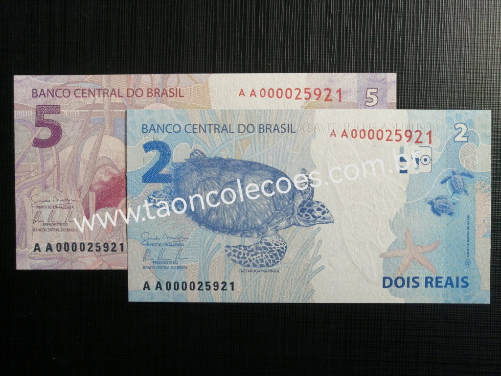 C333/C340 - BRASIL 2 E 5 REAIS DE 2013 - FE - Nº AA000025921 (CASAL PERFEITO)