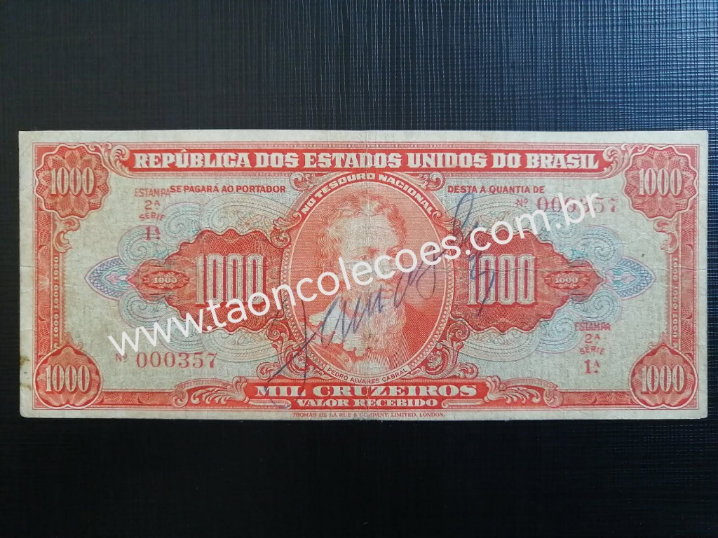 C104 - BRASIL 1.000 CRUZEIROS DE 1949 - MBC / Nº 000357 (PRIMEIRA SÉRIE / ESCASSA)