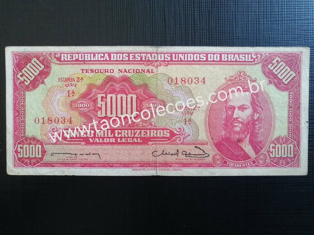 C107 - BRASIL 5.000 CRUZEIROS DE 1963 - MBC / Nº 018034 (PRIMEIRA SÉRIE)