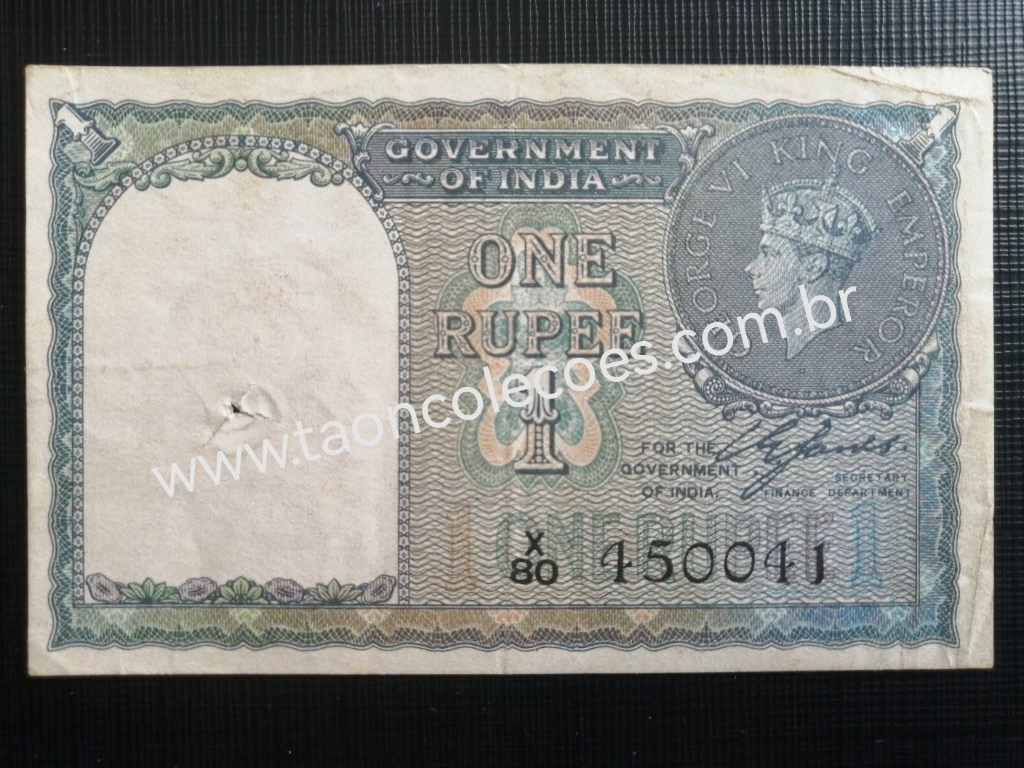 PICK-25a - ÍNDIA 1 RUPEE DE 1940 - MBC / Nº X80 450041 (ESCASSA)