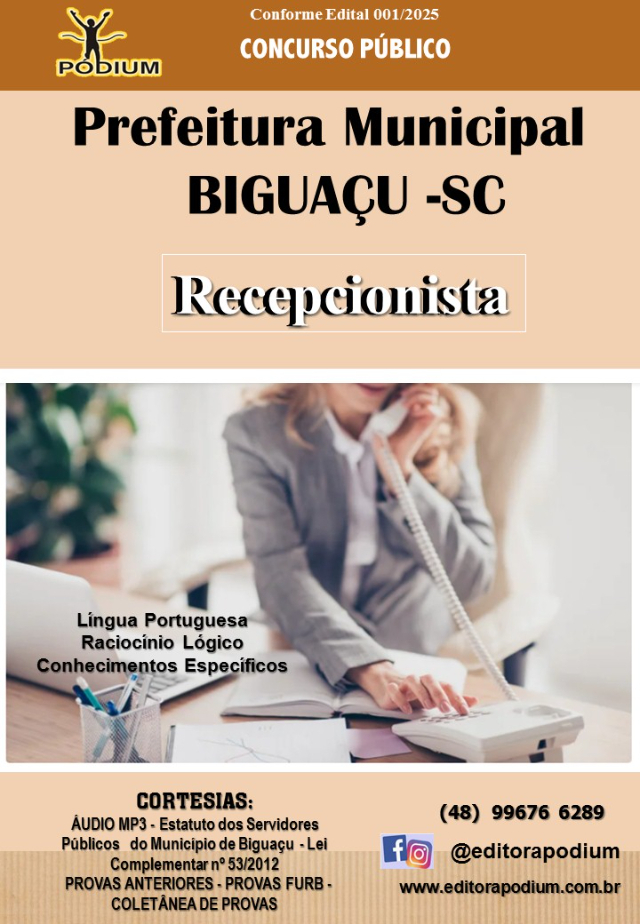 APOSTILA CONCURSO BIGUAU RECEPCIONISTA 2025