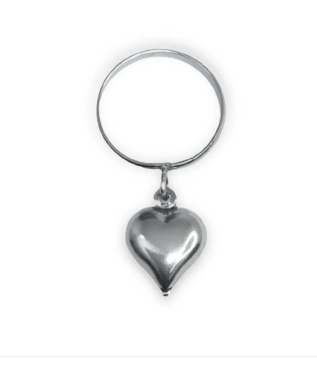 Anel de a�o inox um fio boleado c/ pingente de cora��o robusto