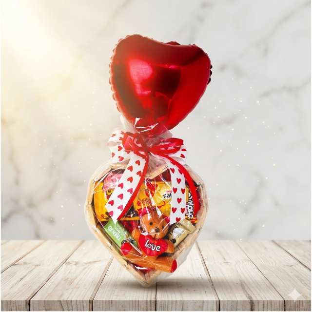 Cesta Cora��o com Bal�o | Presente Rom�ntico Delicado - Ref. 099