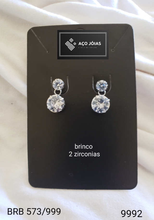 Brinco a�o joia com duas zirc�nias BRB 573/999