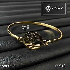 Pulseira Bracelete em a�o joia 316l com banho de ouro �rvore da Vida DP 010/999