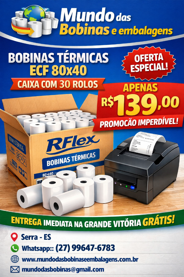 Bobina T�rmica ECF - 80 x 40  C/ 30 Rolos - Aloform