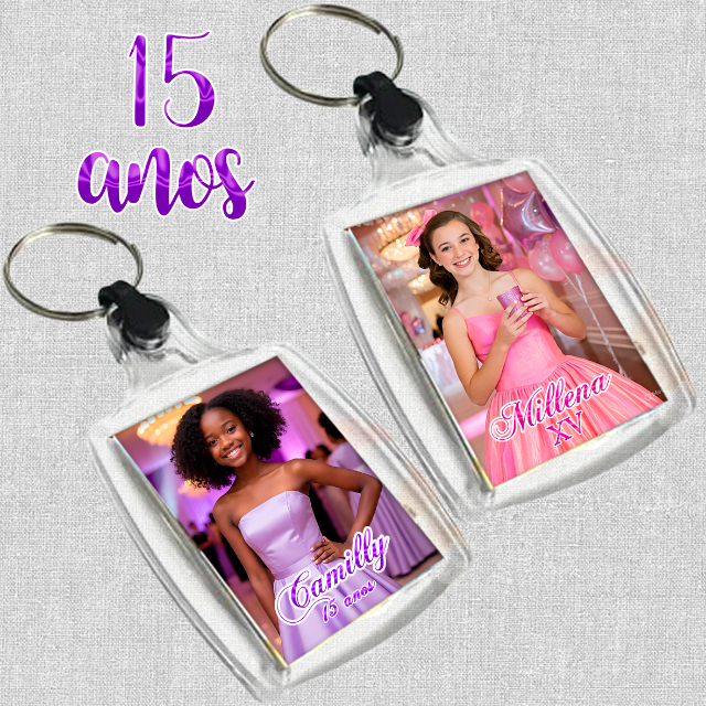 Chaveiro acr�lico 3x4cm 15 anos