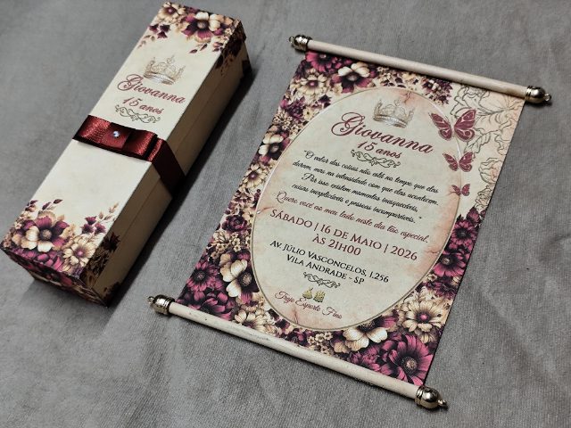 Convite Pergaminho Floral
