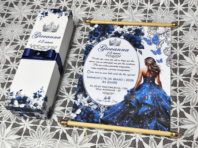 Convite Pergaminho Floral Azul