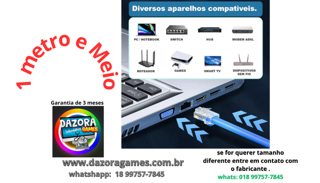 Cabo De Rede Azul RJ45 CAT5e 1,30m