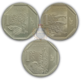 3 Moedas Flor de Cunho - Recursos Naturais do Peru 2013  - (Cacau, Quinoa, Anchoveta peruana)