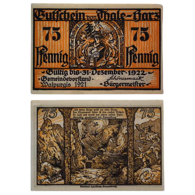 75 Pfennig 1921 FE, Alemanha - Munic�pio de Thale am Harz (prov�ncia prussiana da Sax�nia) 