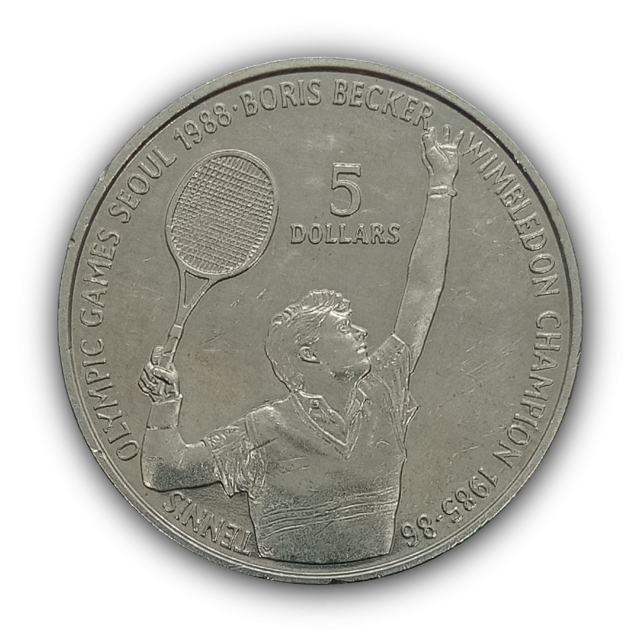 5 D�lares 1987 MBC, Niu� - XXIV Jogos Ol�mpicos de Ver�o, Seul 1988 - T�nis, Boris Becker