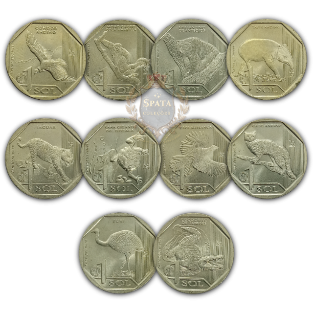 10 Moedas Flor de Cunho - Fauna Silvestre Amea�ada de Extin��o (Peru)