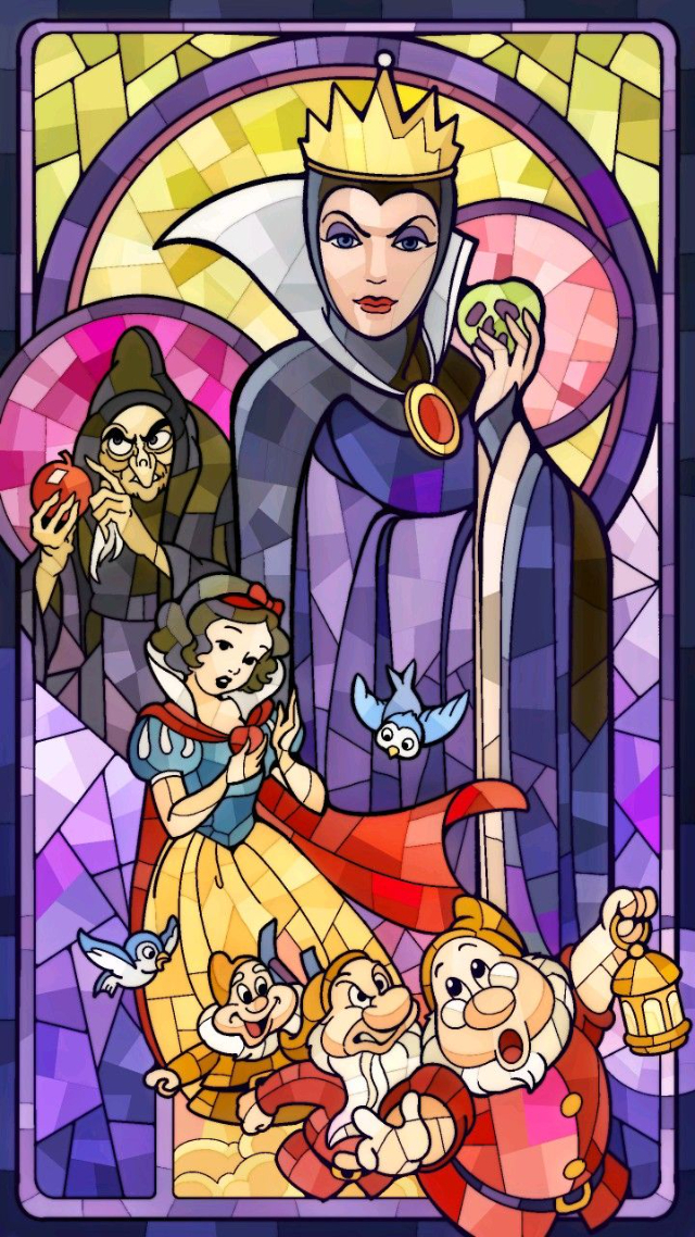 Quadro Branca de Neve e Rainha M Estilo Vitral MDF 2030 cm