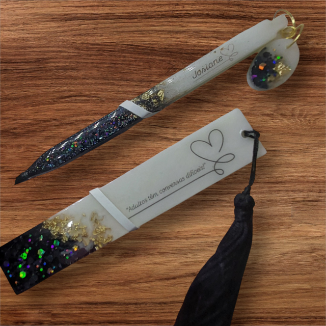 Caneta + Marcador  preto/dourado personalizado 