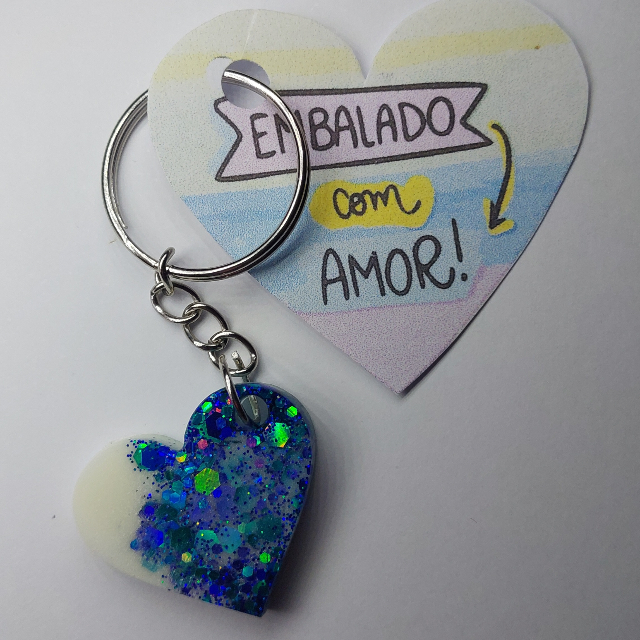 Chaveiro Corao Azul Glitter 