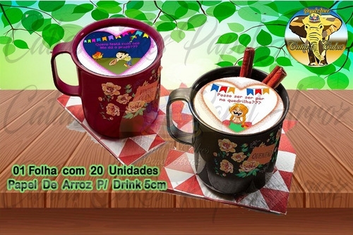 20 Papel Arroz Redondo P/ Drinks 5cm Festa Junina Quento M4