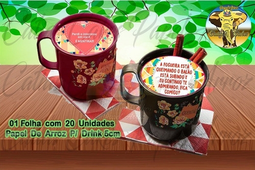 20 Papel Arroz Redondo P/ Drinks 5cm Festa Junina Quento M2