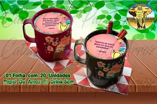 20 Papel Arroz Redondo P/ Drinks 5cm Festa Junina Quento M5