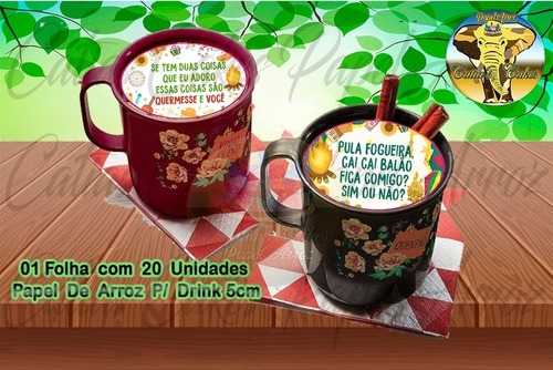 20 Papel Arroz Redondo P/ Drinks 5cm Festa Junina Quento M3
