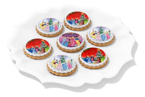 35 Papel De Arroz P/ Biscoito Feliz Natal Princesas 3,8cm