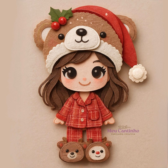 Arquivo Digital topo Menina com Pijama de Rena em camadas