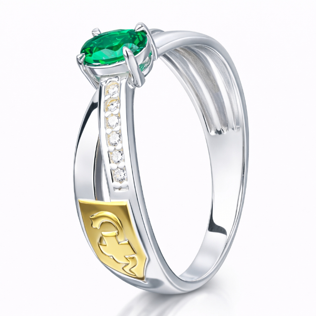 Anel de formatura feminino em prata com zirconias e 2 apliques de ouro 18 K - Todos os cursos - P130F