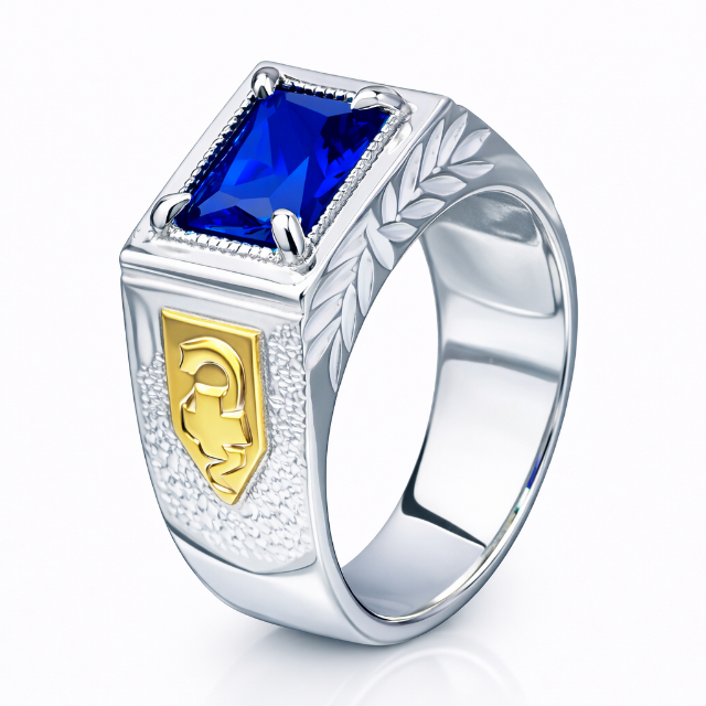 Anel de formatura masculino em prata com zirconia e 2 apliques de ouro 18 K - Todos os cursos - P136F