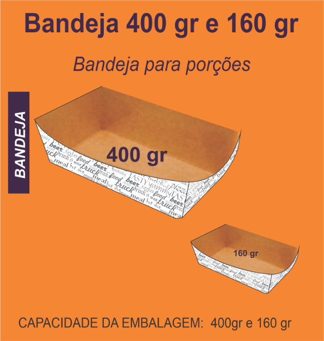 Bandeja para pores 400g (PC 100 UNI) medida  (14x18x5)    