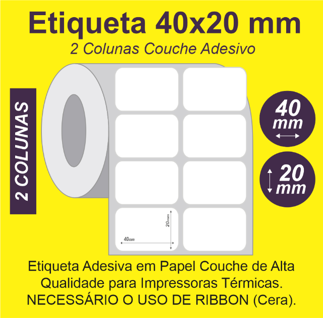 ETIQUETA papel couch adesivo - 2 colunas - 40 x 20
