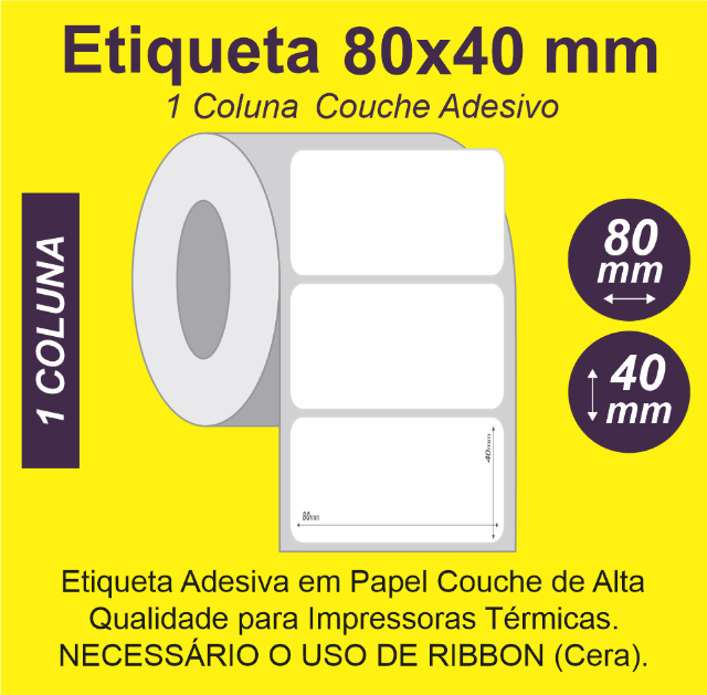 ETIQUETA papel couch adesivo - 1 coluna - 80X40