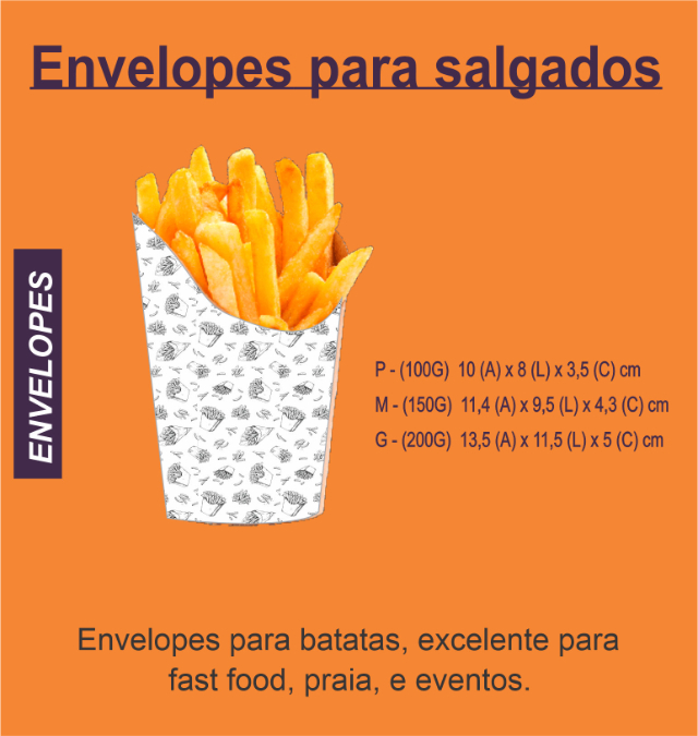 Envelope para Batata frita  PEQUENO  100g - (PC 100 UNI)    