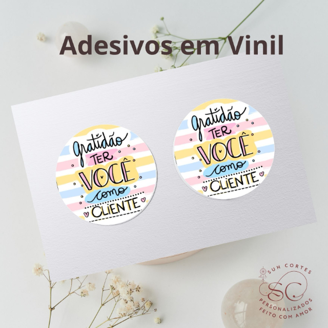 100 Adesivos Gratido ao cliente em vinil