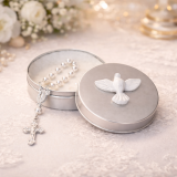 LEMBRANCINHA DE NASCIMENTO E BATIZADO LATINHA COM ESP�RITO SANTO E MINI TER�O