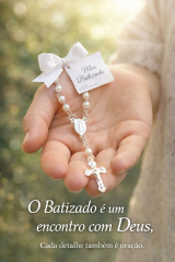 Lembrancinhas Mini Ter�os Brancos para Batizado com Lacinho e Tag
