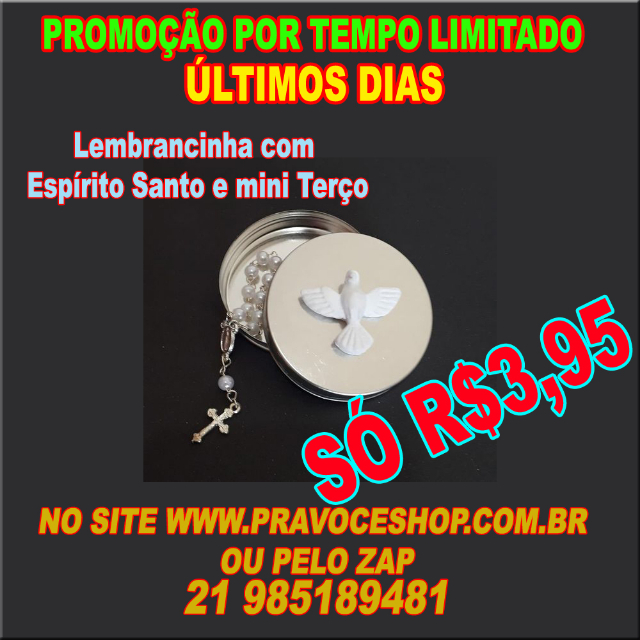 LEMBRANCINHA DE NASCIMENTO E BATIZADO LATINHA COM ESPRITO SANTO E MINI TERO